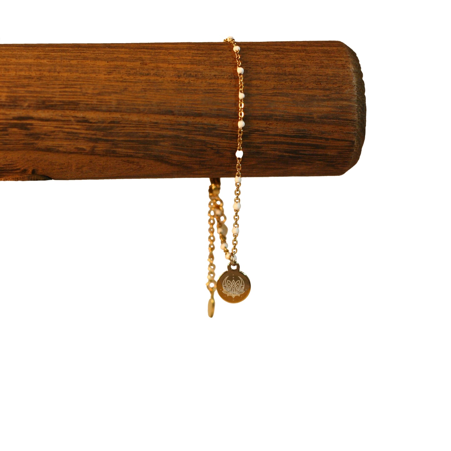 Bracelet - Rosary Golden Chain | White - Lotus Flower Charm