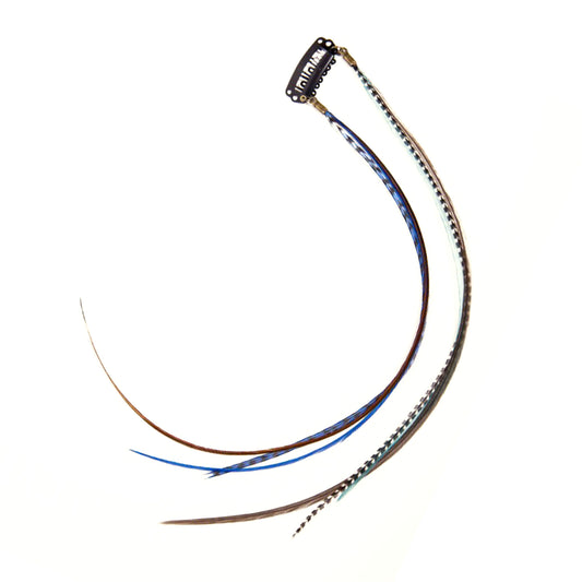 Feather extensions - Double Hairclip - Blue parrot