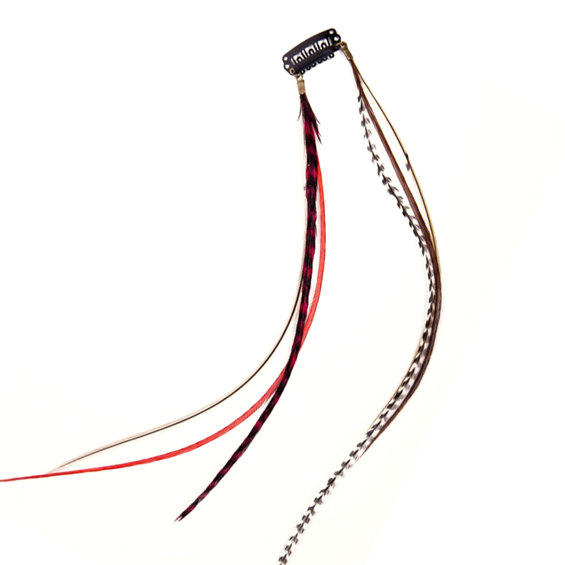 Feather extensions - Double Hairclip - Red Velvet
