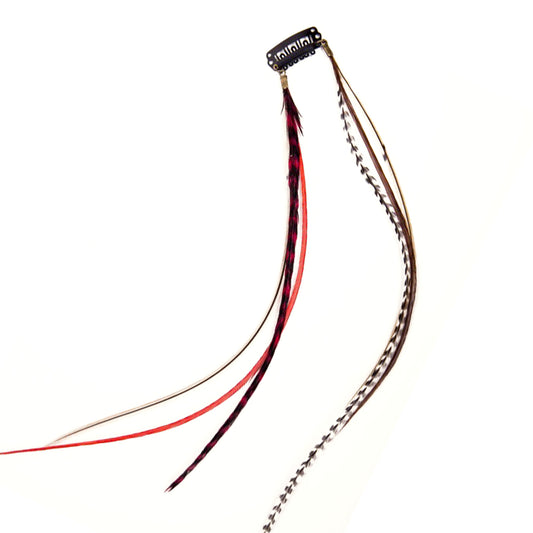 Feather extensions - Double Hairclip - Red Velvet