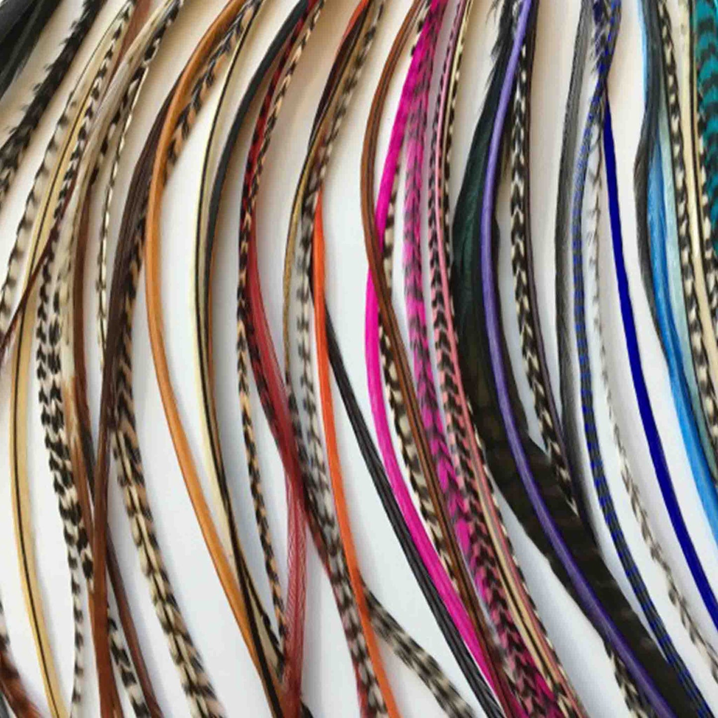 Feather extensions - KIT - 10 x 4 feathers - Natural n Multicolor mix