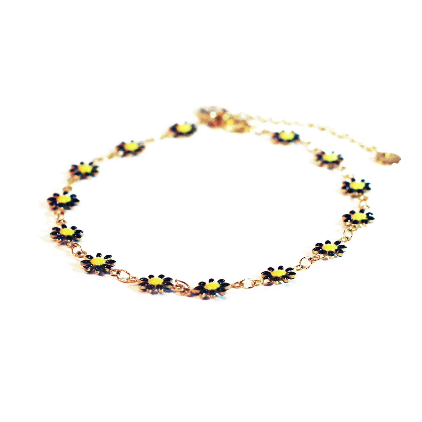 Anklet - Flowers - Black - Golden
