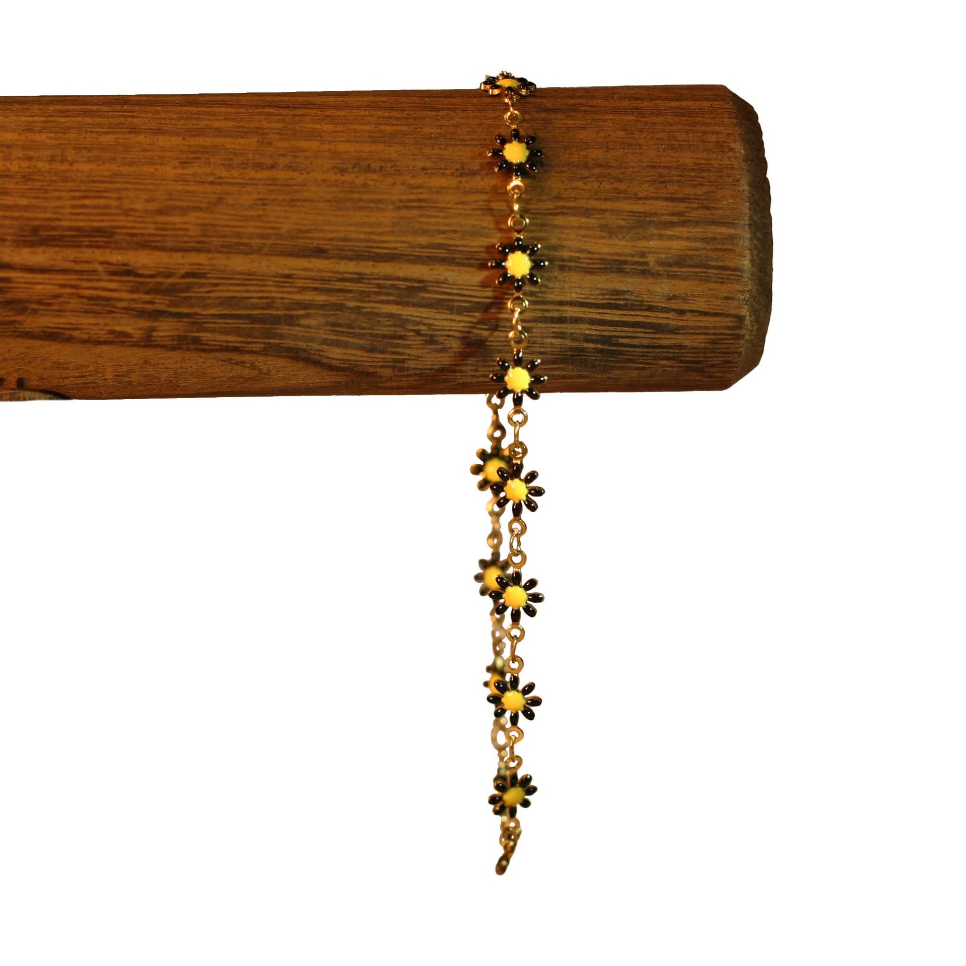 Anklet - Flowers - Black - Golden