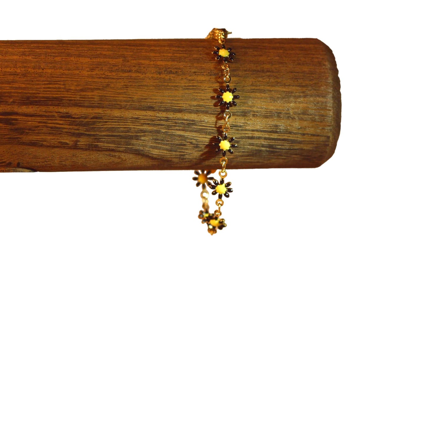 Bracelet - Flowers - Black - Golden