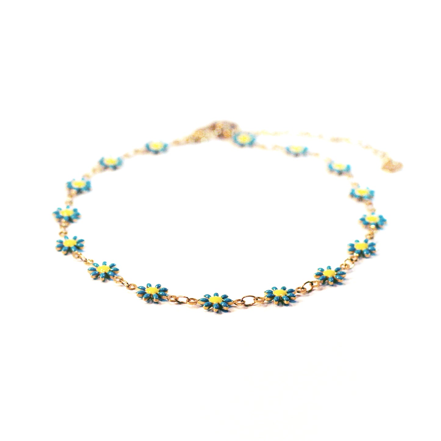 Anklet - Flowers - Blue - Golden