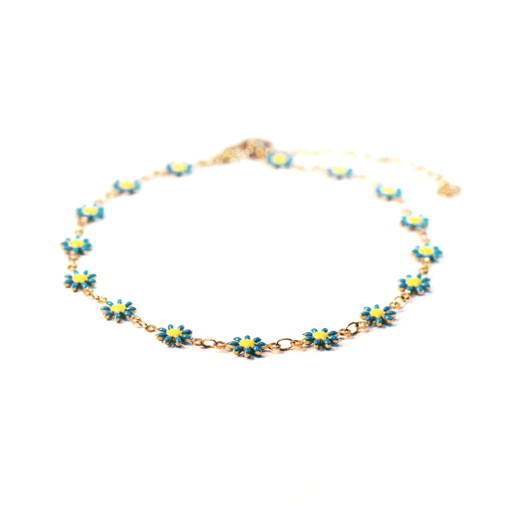 Anklet - Flowers - Blue - Golden