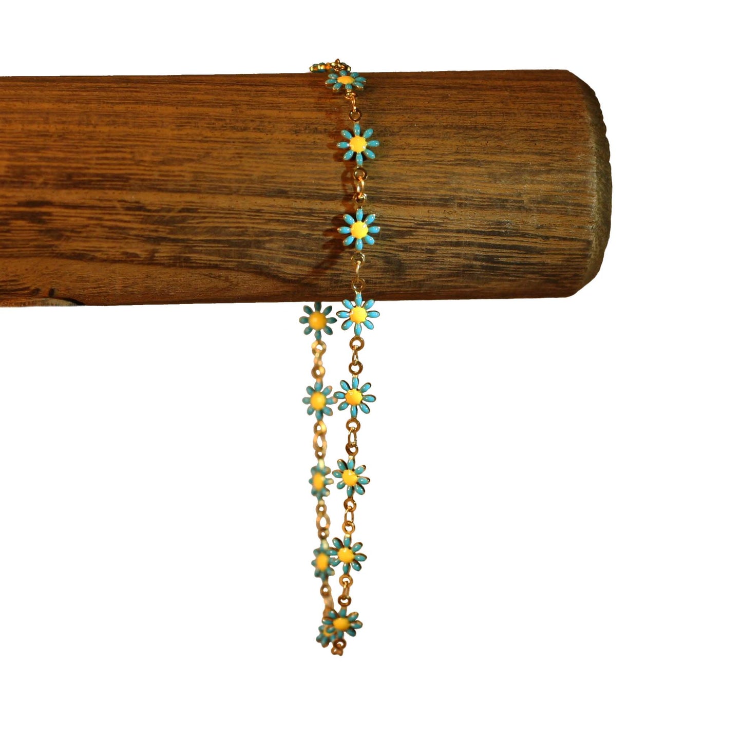 Anklet - Flowers - Blue - Golden