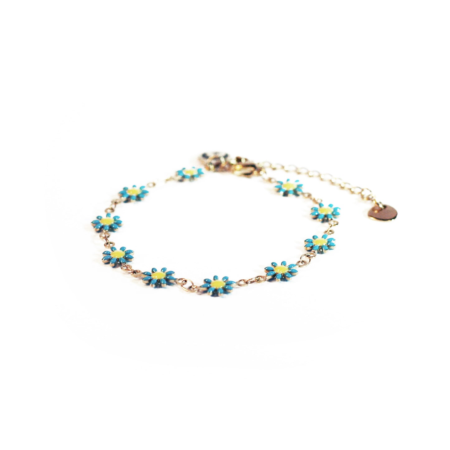 Bracelet - Flowers - Blue - Golden