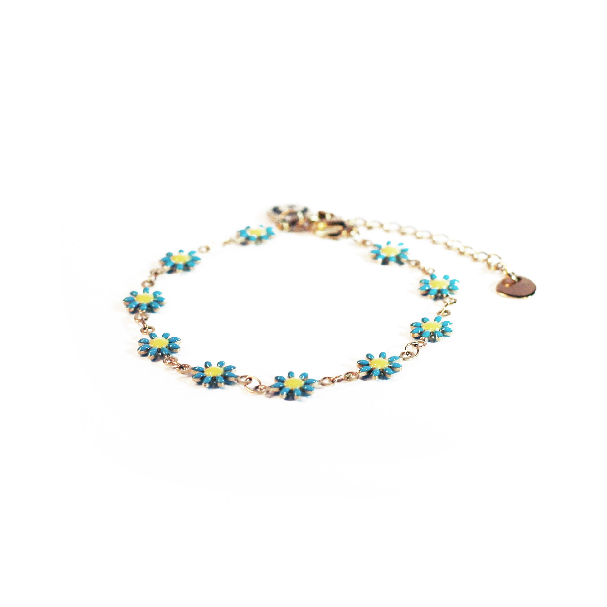 Bracelet - Flowers - Blue - Golden