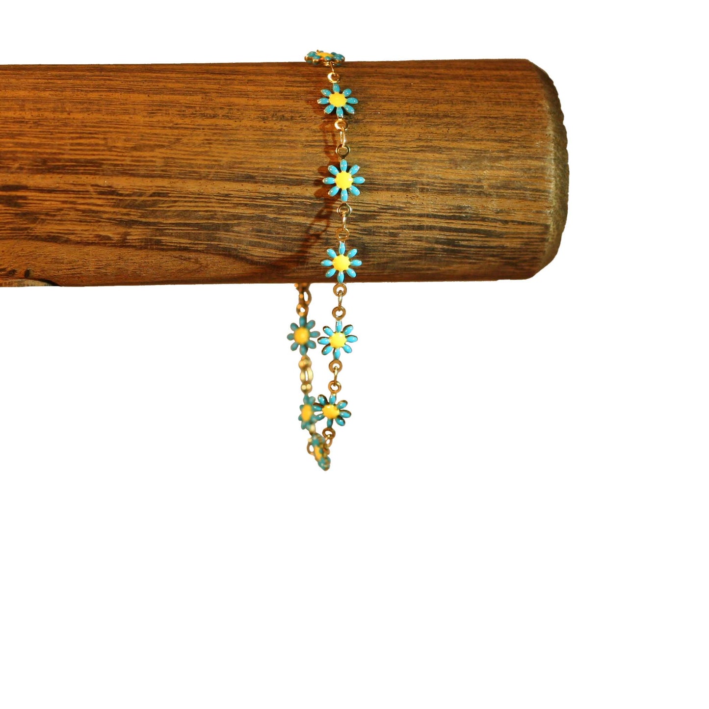 Bracelet - Flowers - Blue - Golden