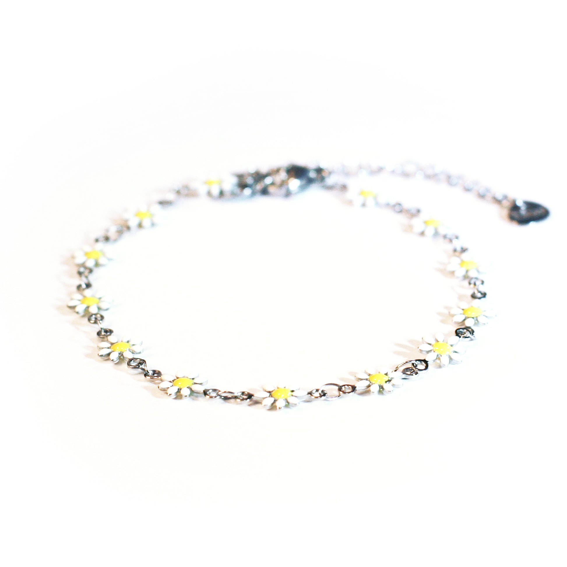 Anklet - Flowers - White - Silvery
