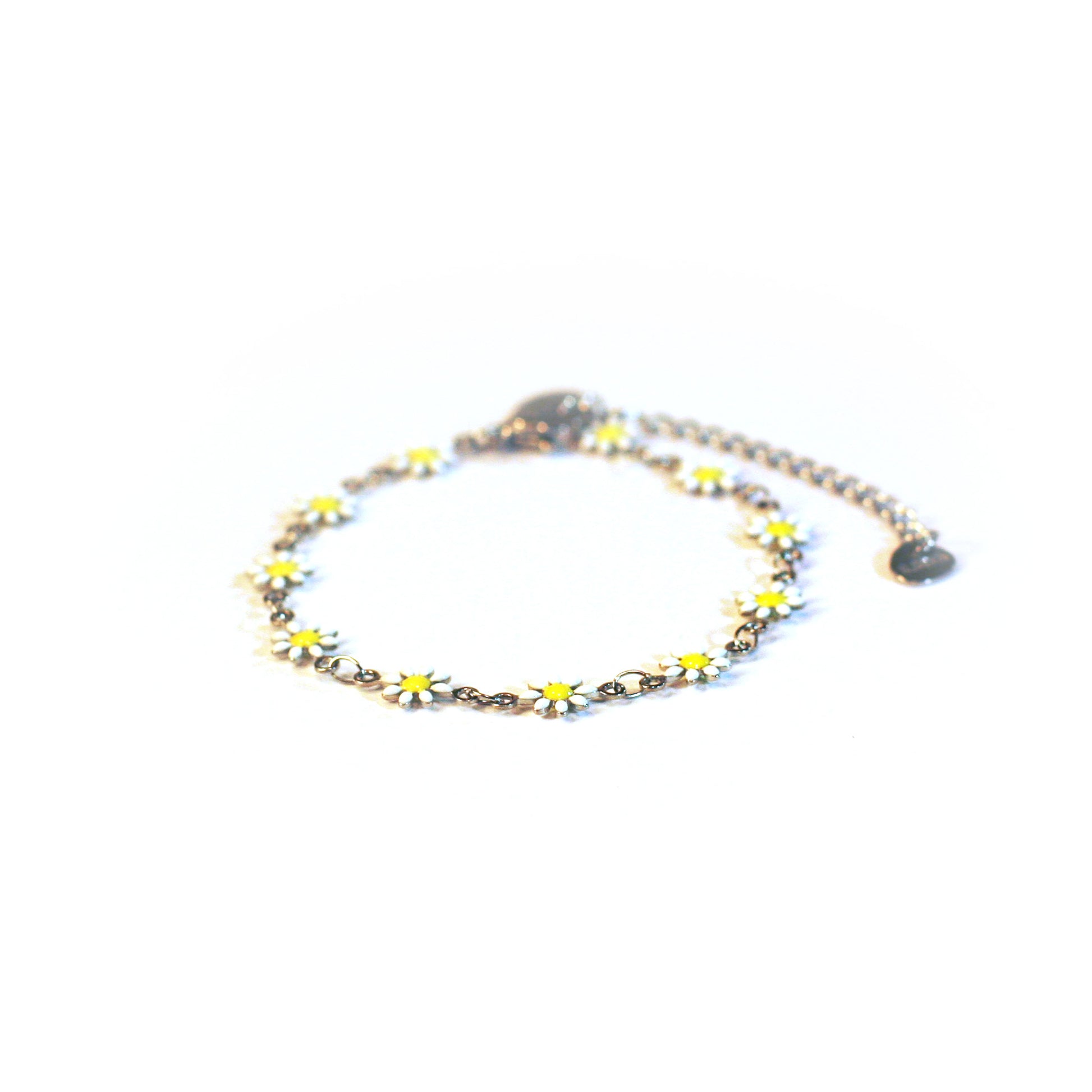 Bracelet - Flowers - White - Silvery