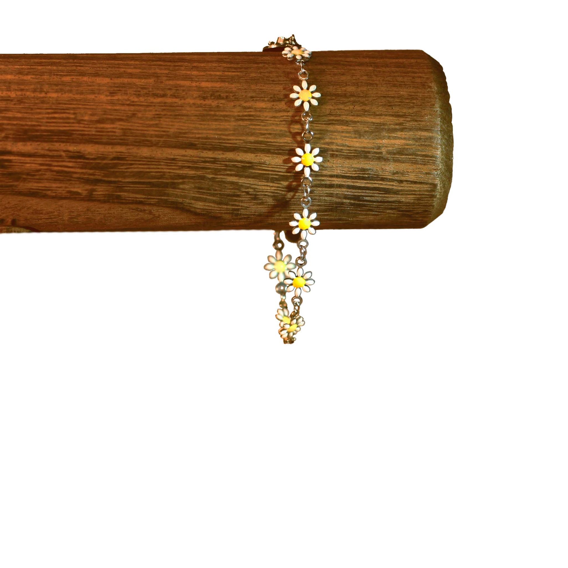 Bracelet - Flowers - White - Silvery