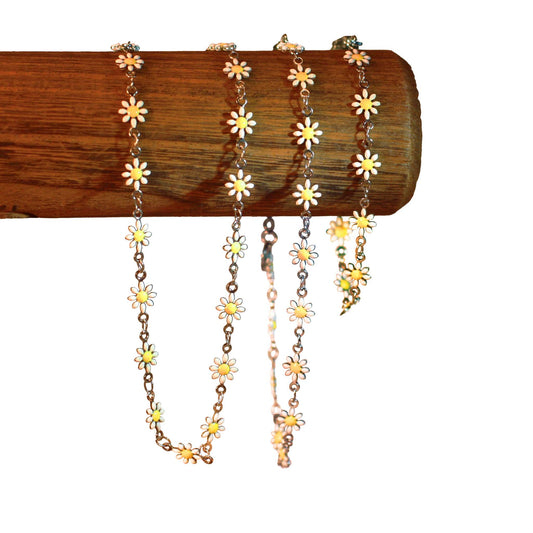 Flower - White - Golden - Trio necklace, bracelet, anklet