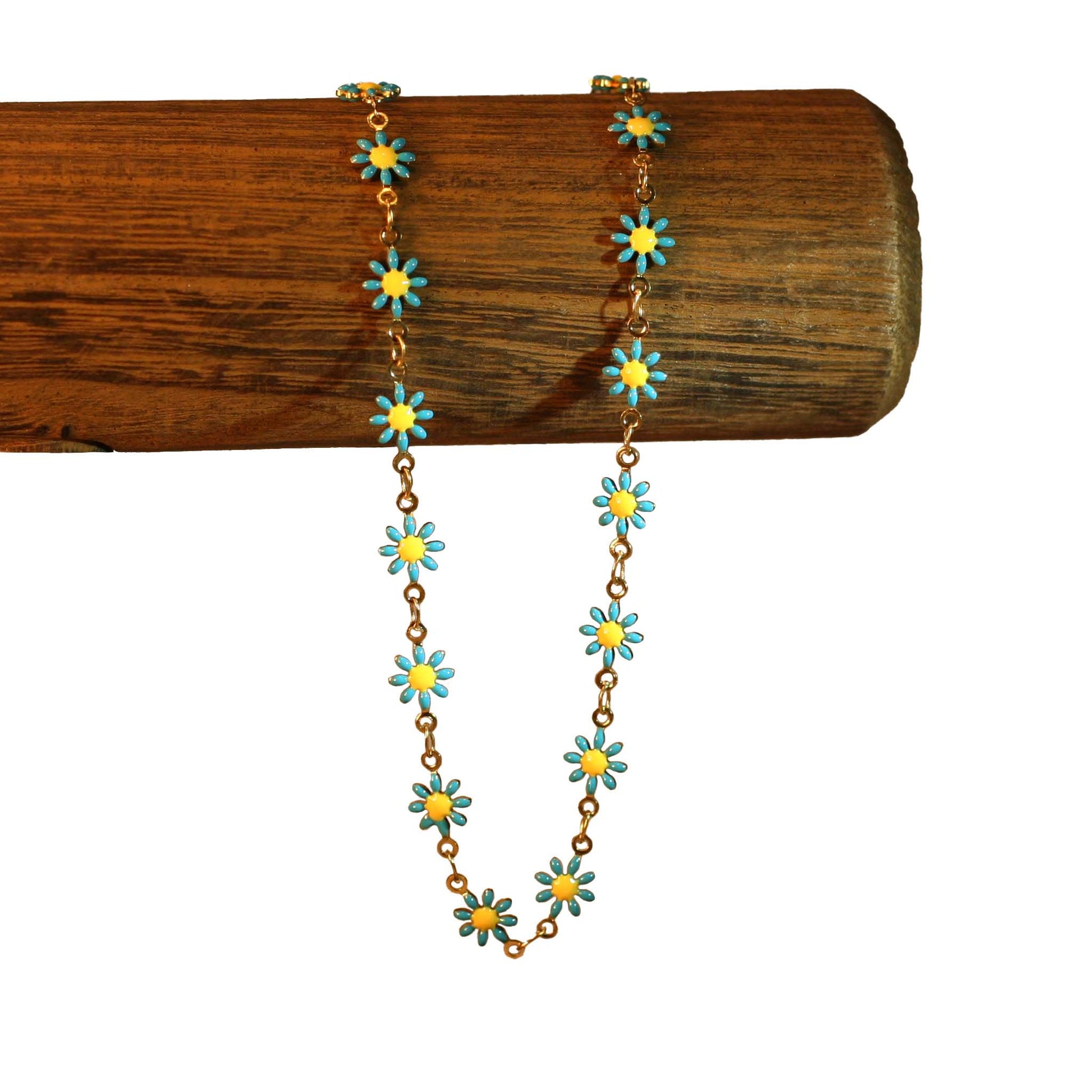 Flower | Blue - Golden - Necklace