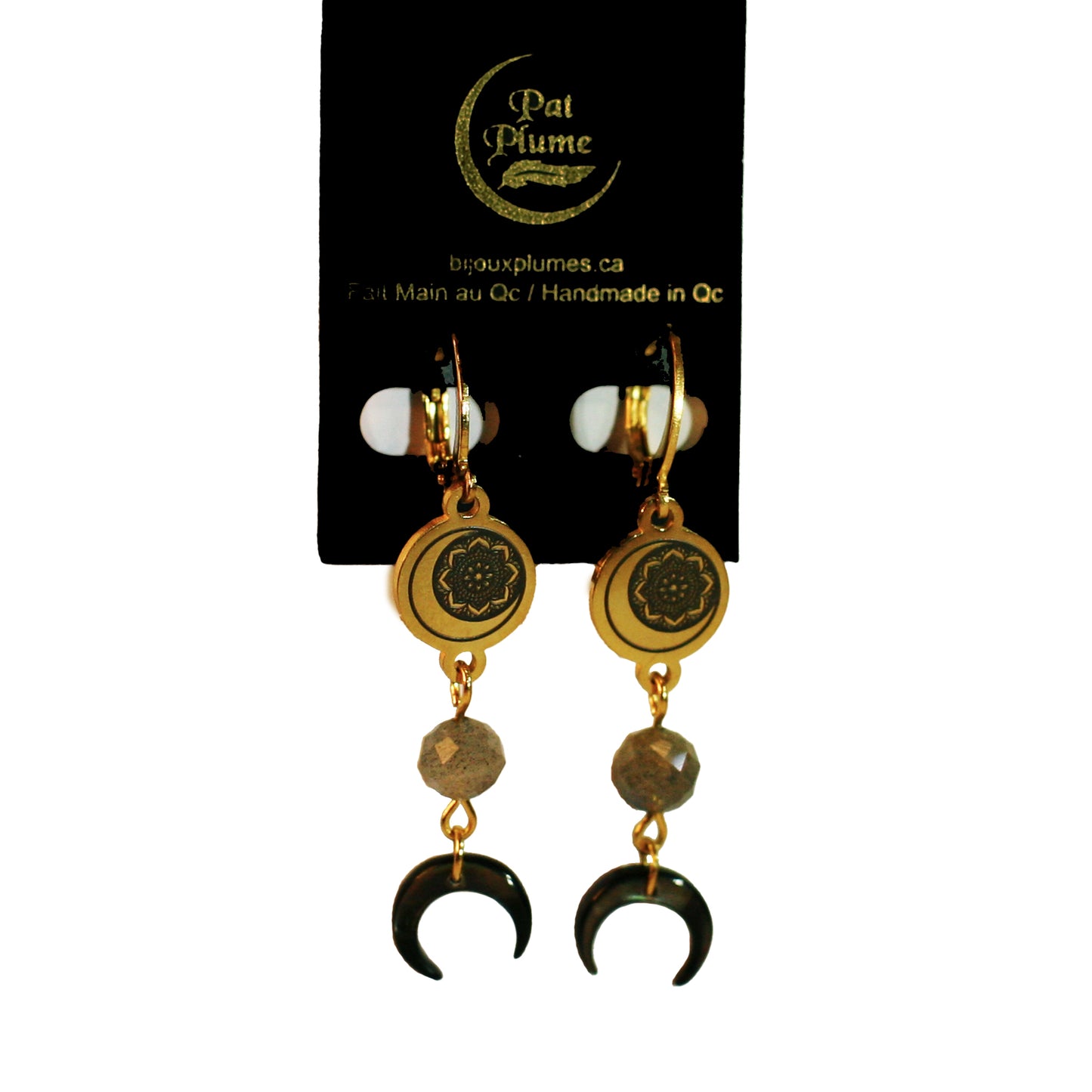 Earings - Moon-Flower charm - Gemstone | Labradorite - Moon Mother of Pearl