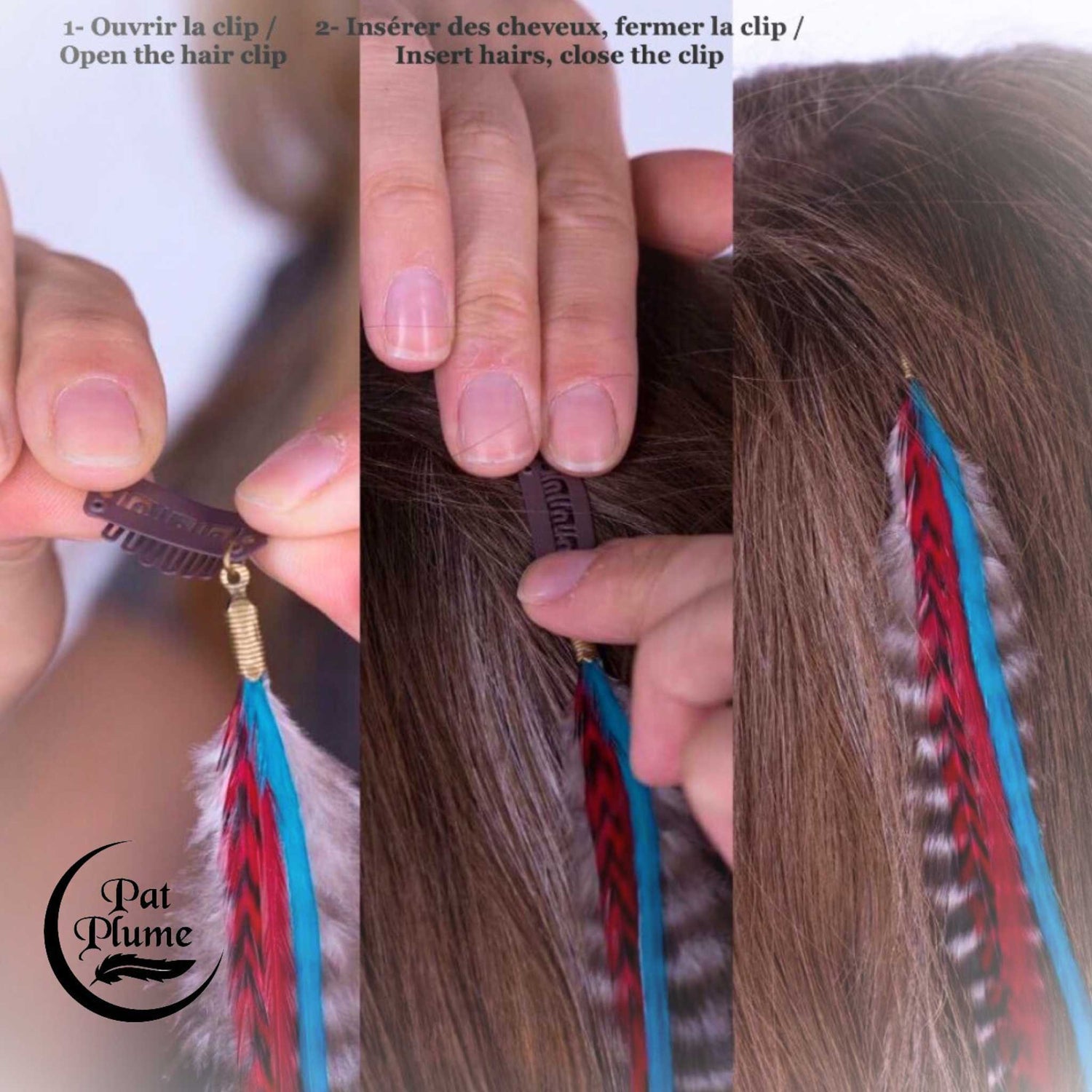 Feather extensions - Visual instructions - Hairclips