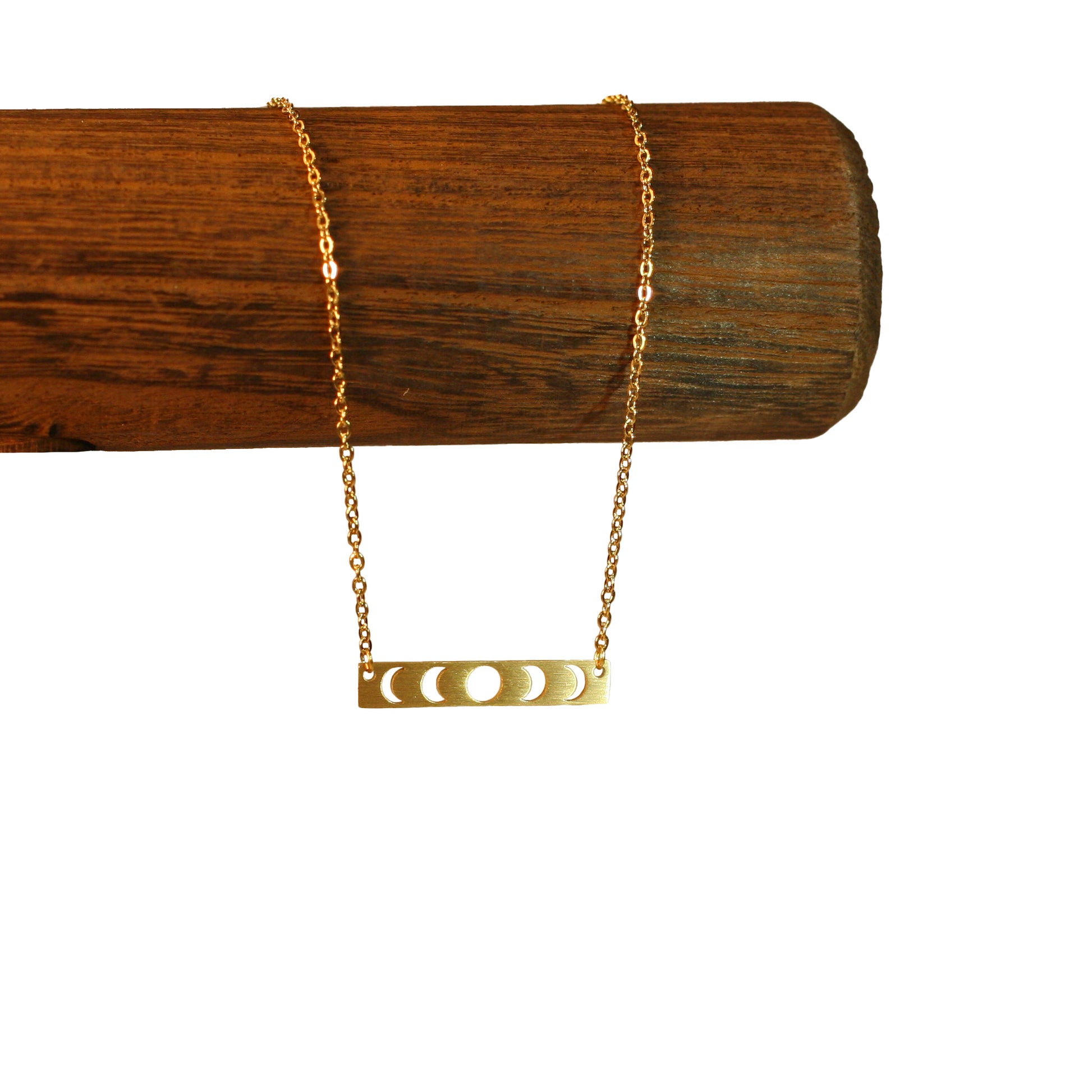 Necklace - Chain - Moon phases stencil pendant - Golden