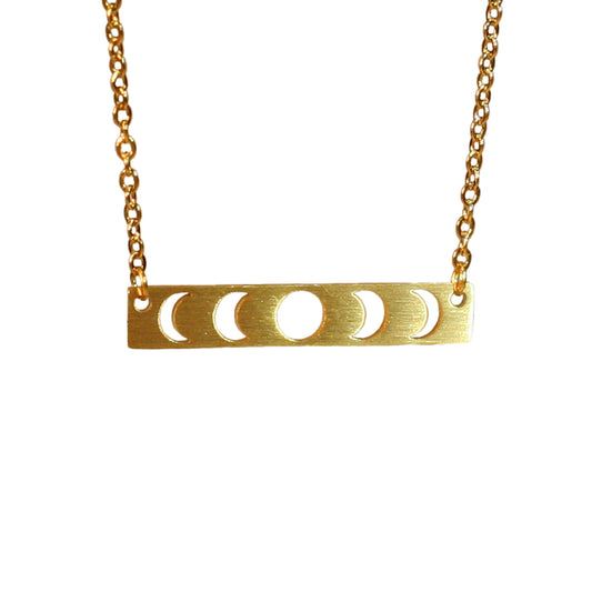 Necklace - Chain - Moon phases stencil pendant - Golden