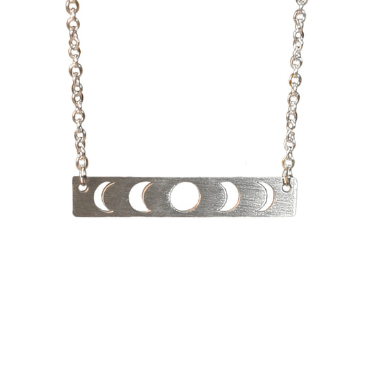 Necklace - Chain - Moon phases stencil pendant - Silvery