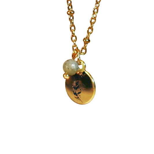 Necklace - Golden chain - Charm | Feather- Gemstone | Labradorite