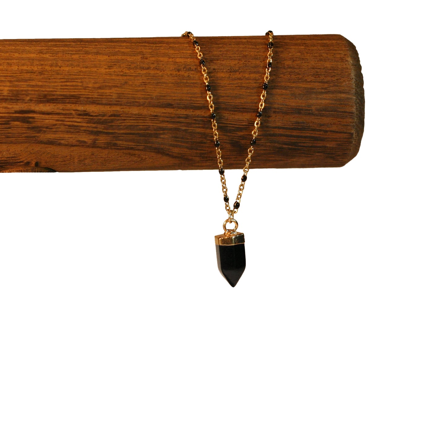 Necklace - Rosary Golden Chain | Black - Gemstone | Onyx Prism