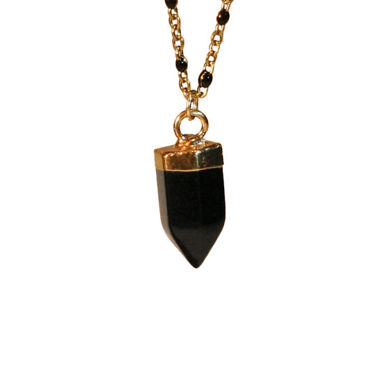 Necklace - Rosary Golden Chain | Black - Gemstone | Onyx Prism