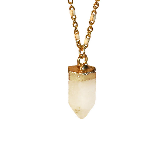 Necklace - Rosary Golden Chain | White - Gemstone | Quartz Prism