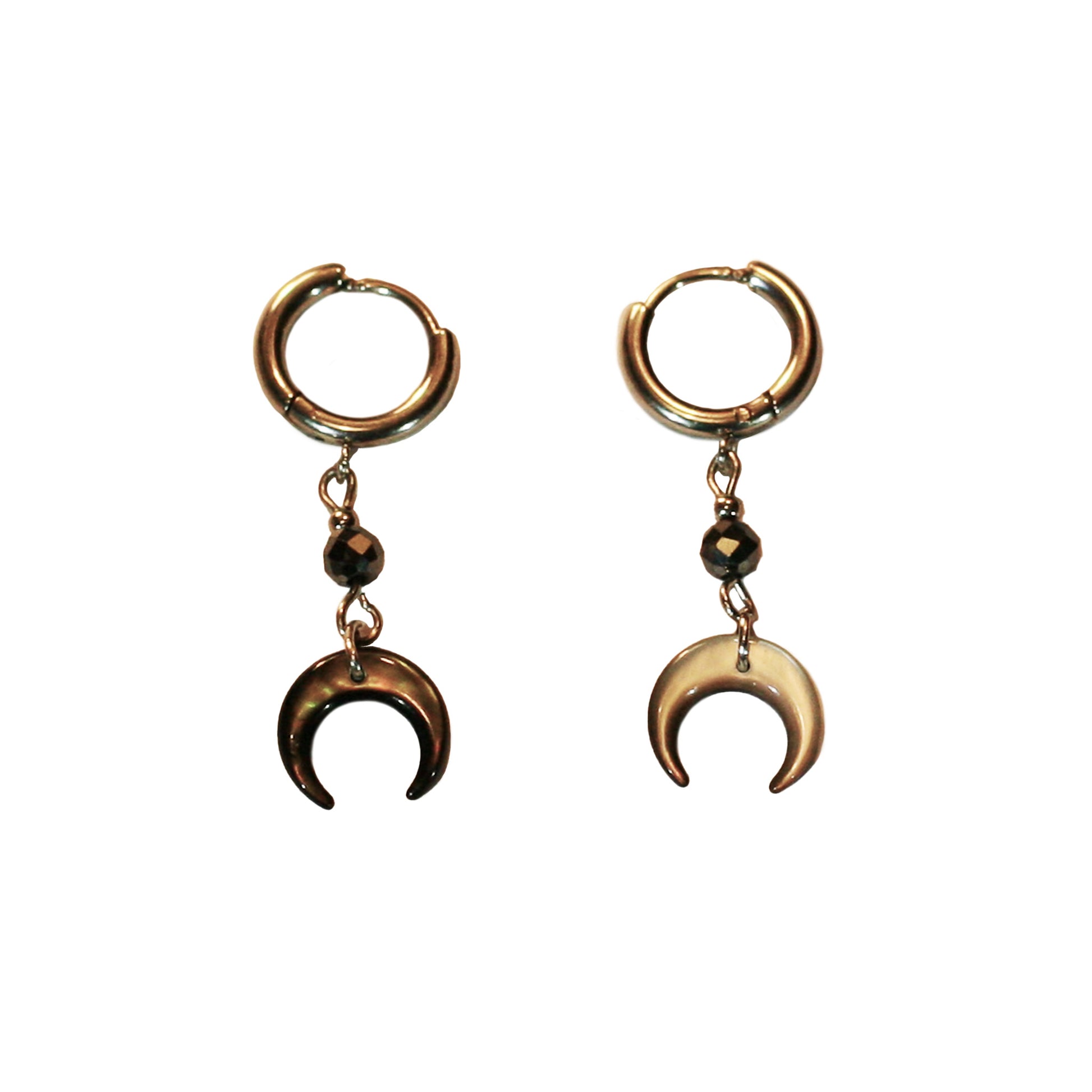 Earings - Gemstone | Onyx - Moon Mother of Pearl - Silvery