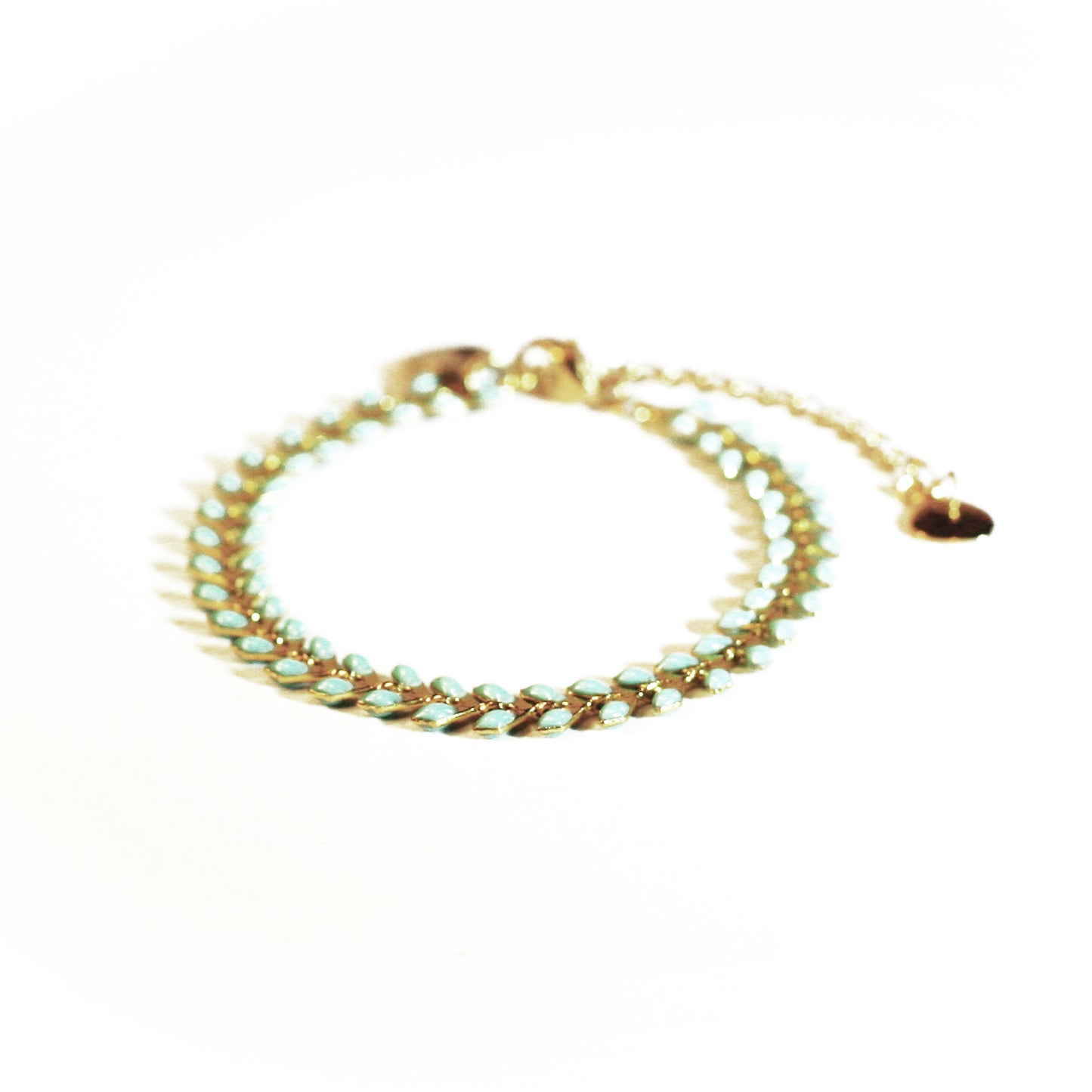 Bracelet - V - Blue aqua - Golden