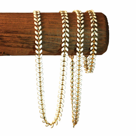 Trio necklace, bracelet, anklet - V - White - Golden