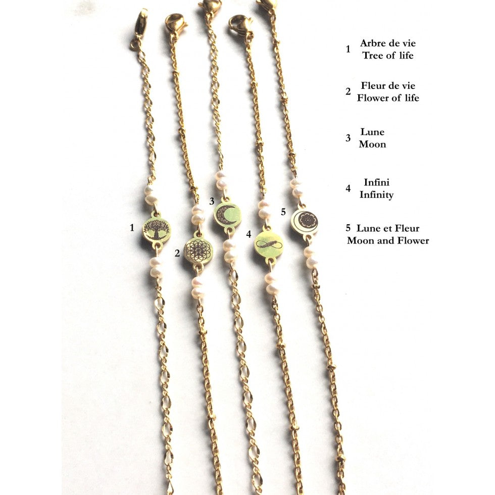 Bracelet - Golden chain - Genuine Pearls - Choose your symbol