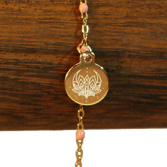 Bracelet - Rosary Golden Chain | Pink - Moon-Flower Charm