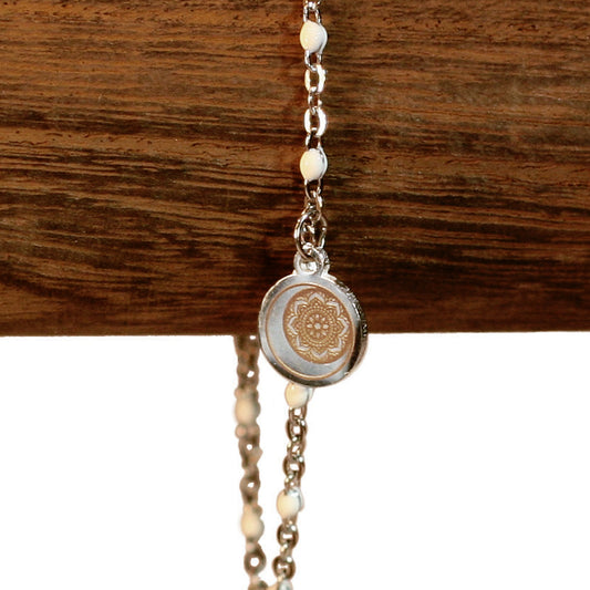 Bracelet - Rosary silvery Chain | White - Moon-Flower Charm