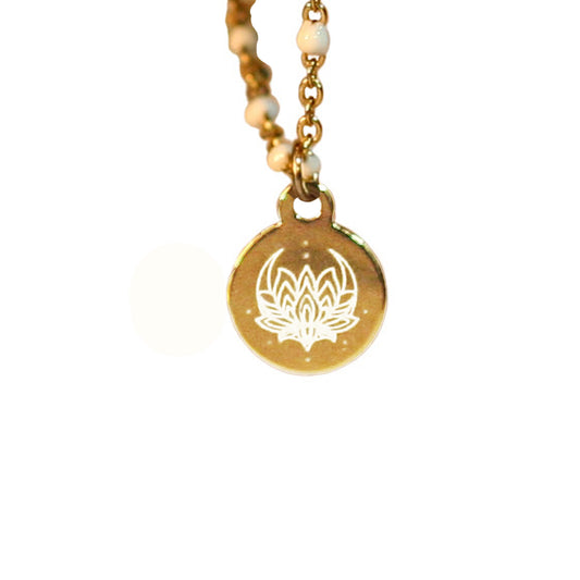 Bracelet - Rosary Golden Chain | White - Lotus Flower Charm