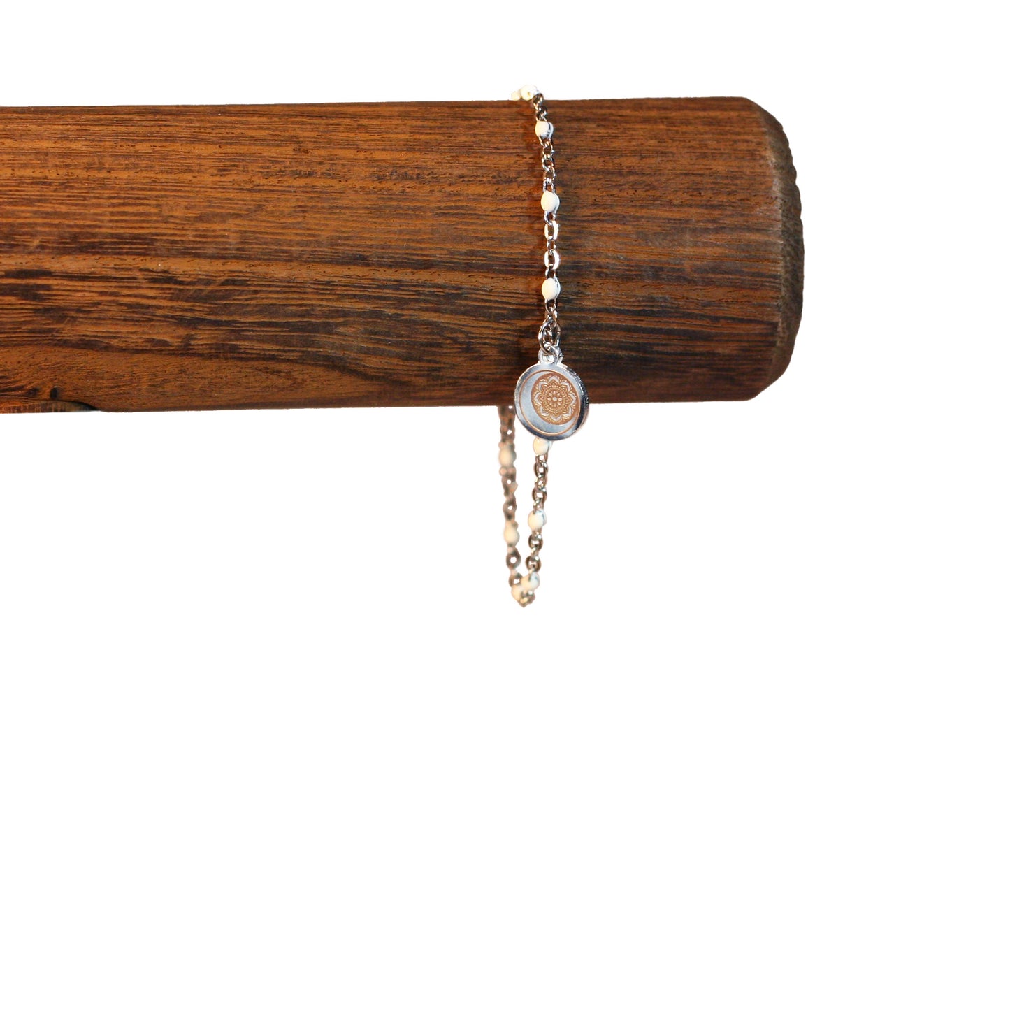 Bracelet - Rosary silvery Chain | White - Moon-Flower Charm