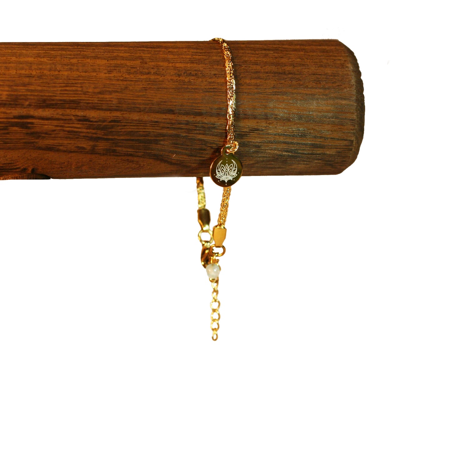Bracelet - Golden flat chain - Lotus Flower Charm