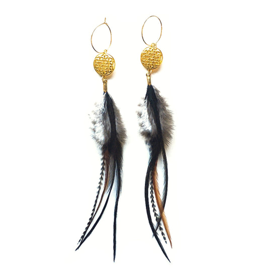 Earings - Feathers - Flower of life - Golden