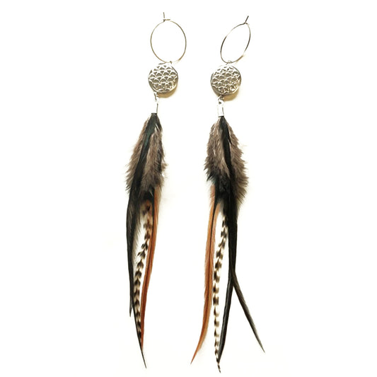 Earings - Feathers - Flower of life - Silvery