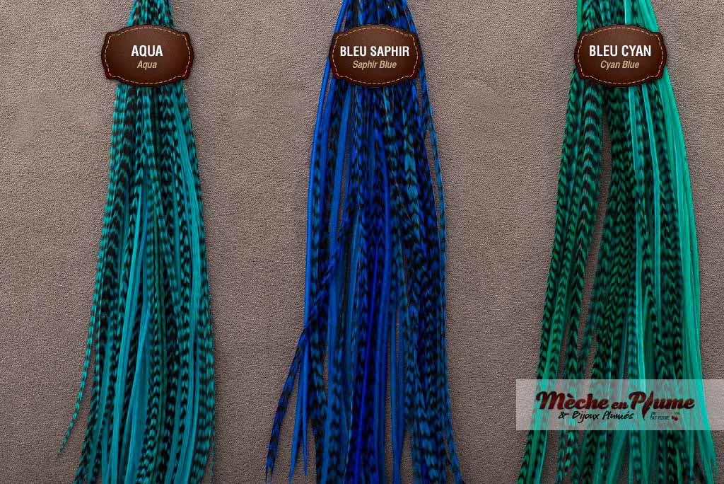 Feathers extensions - Blue and turquoise feathers - color chart