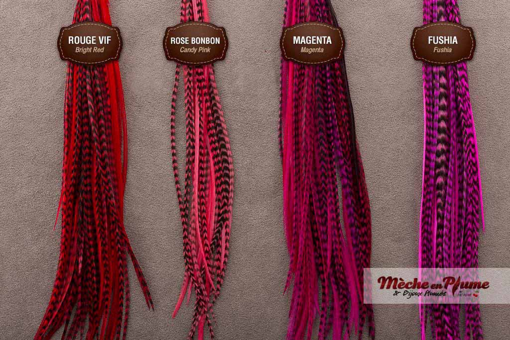 Feathers extensions - Red and pink feathers - color chart