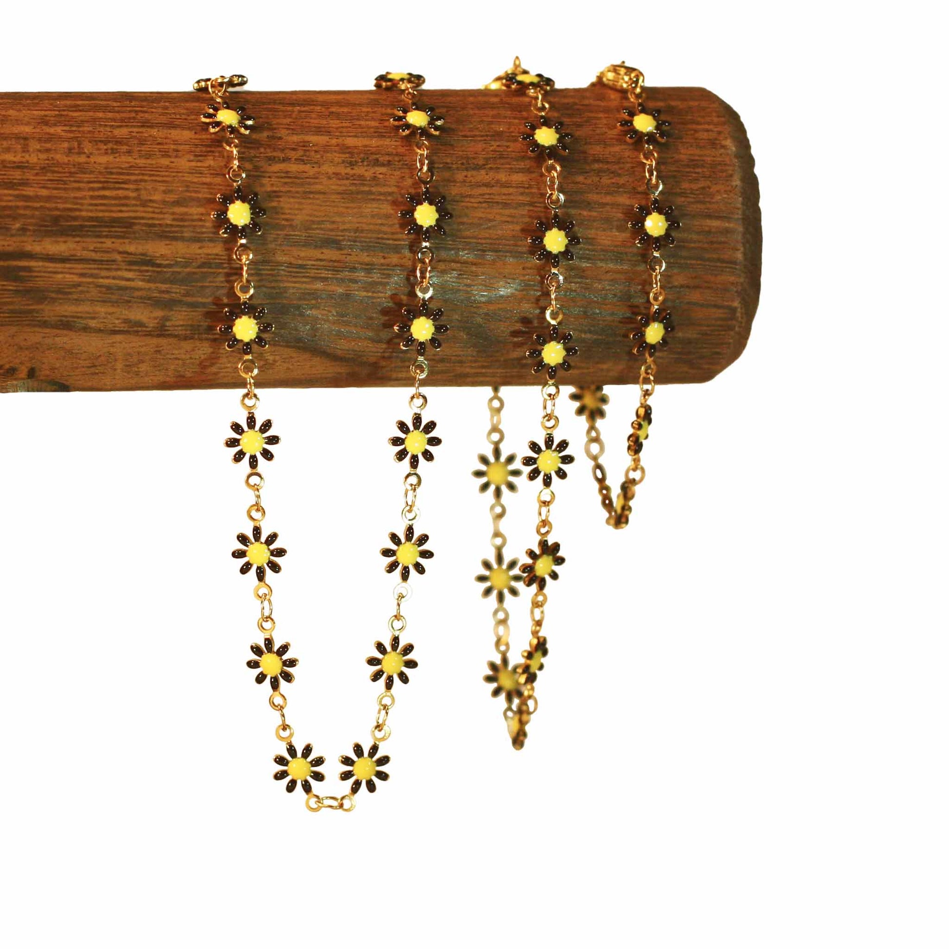Flower - Black - Golden - Trio necklace, bracelet, anklet