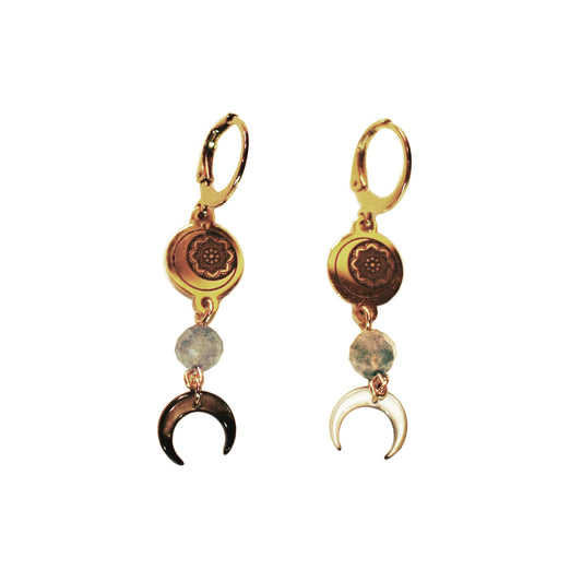 Earings - Moon-Flower charm - Gemstone | Labradorite - Moon Mother of Pearl