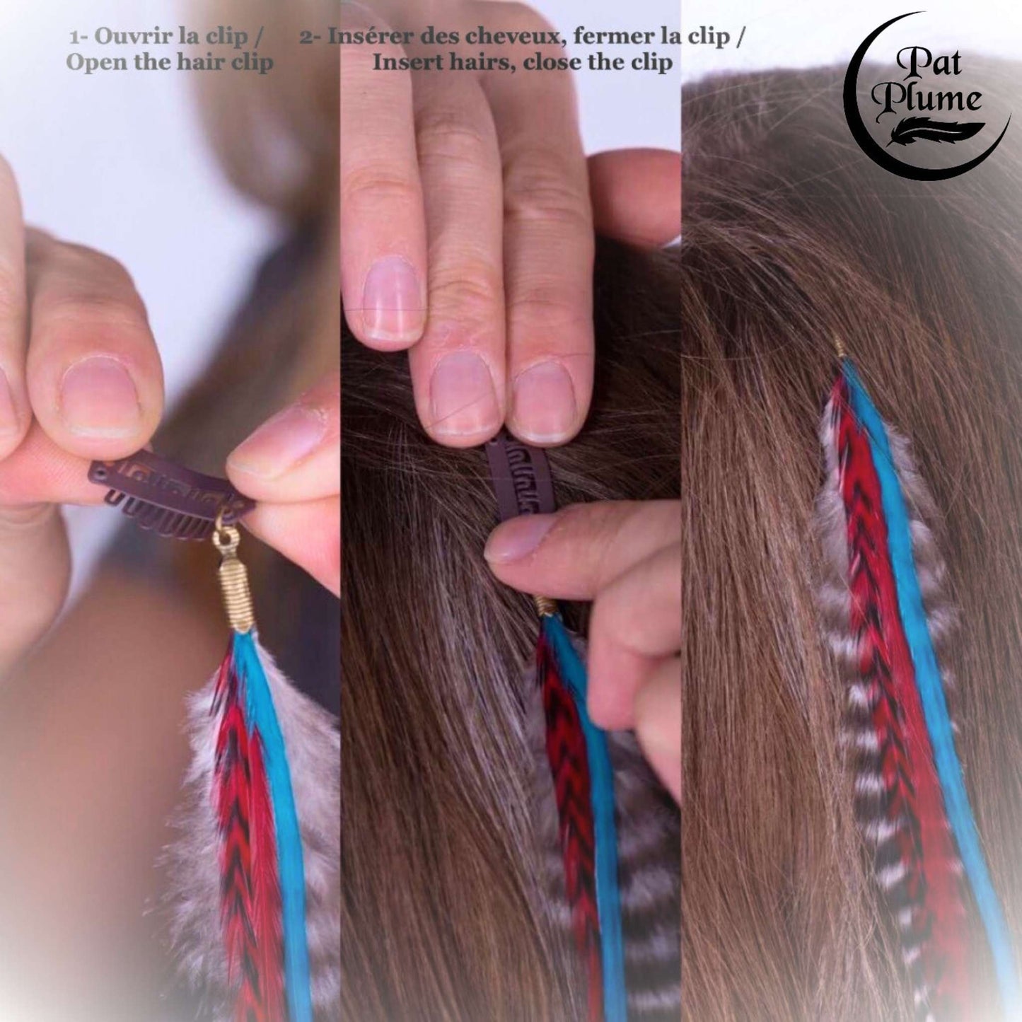 Feather extensions - Visual instructions -Hairclips