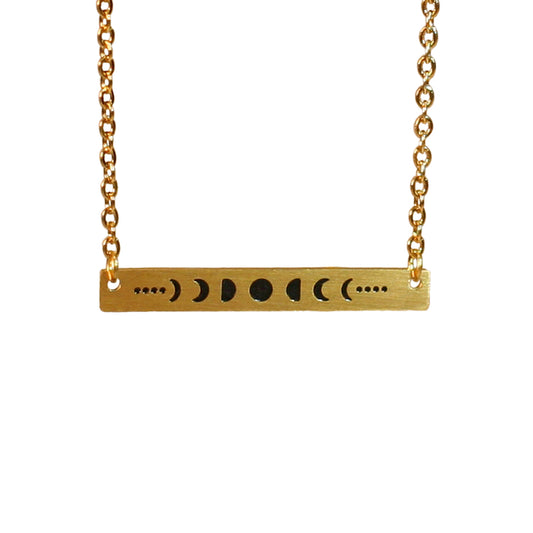 Necklace - Chain - Moon phases print pendant - Golden