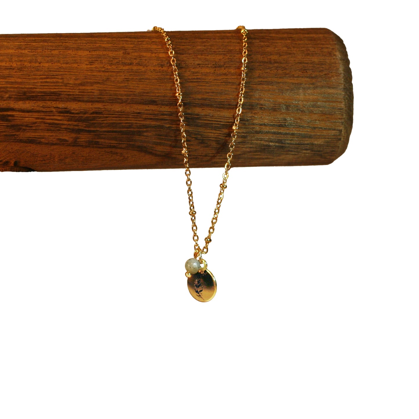 Necklace - Golden chain - Charm | Feather- Gemstone | Labradorite