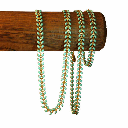 Trio necklace, anklet, bracelet- V - Blue aqua - Golden
